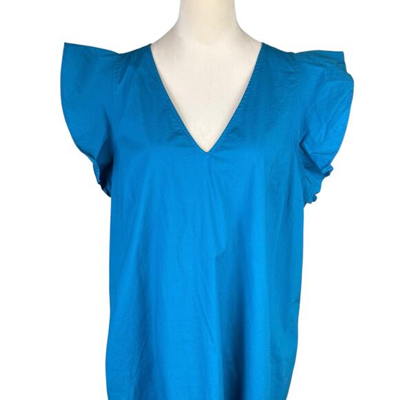 J. Crew Mercantile Teal Blue Flutter Sleeve Ruffle Hem Cotton Blend Shift Dress - Picture 5 of 11